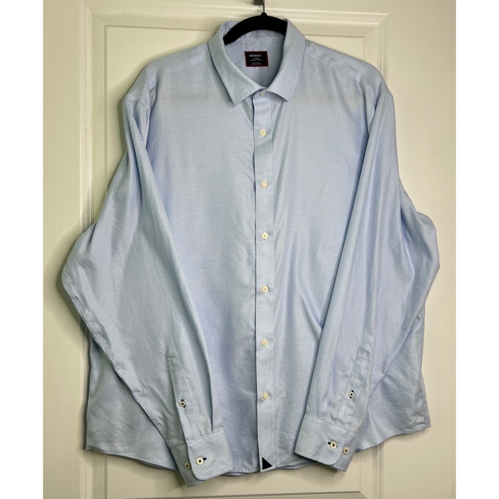 UNTUCKit Burke-WF Blue Micro-Check Long Sleeve Button Down Shirt XL Relaxed Fit